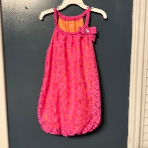 Piper size 6X lace overlay t back summer dress hot pink lace with orange liner